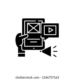 Media applications black icon, vector sign on isolated background. Media applications concept symbol, illustration 