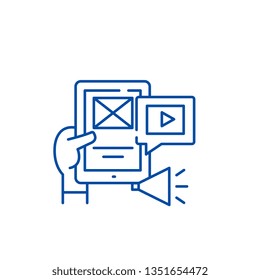 Media applications line icon concept. Media applications flat  vector symbol, sign, outline illustration.