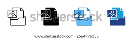 Media Archive Multi Style Icon Design Vector - Folder with overlapping images represents a media archive, asset folder, or content library