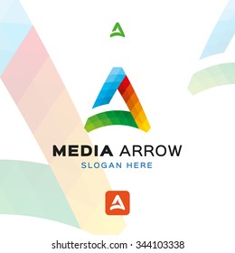 Media arrow. Creative, digital logo template. Letter A