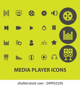 media, audio, video interface control player icons, signs for mobile, internet application