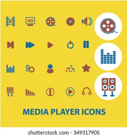 media, audio, video player icons, signs vector concept set for infographics, mobile, website, application
