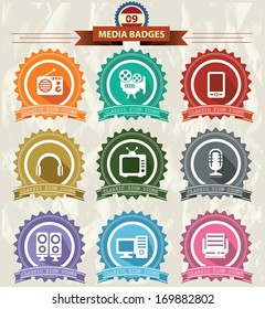 Media Badges icons,Retro style,vector