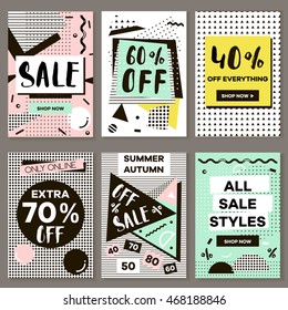 Media banners for online shopping/ mobile website banners, posters, email and newsletter designs. Vector creative sale banners template with hand drawn elements. Eyecatcher banners in Memphis style.