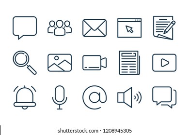 Media, Blog, Communication and Website navigation related line icon set. Media entertainment linear vector icons.