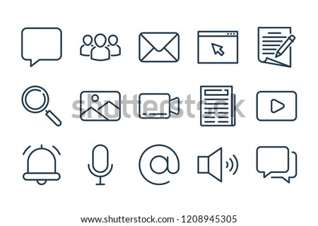 Media, Blog, Communication and Website navigation related line icon set. Media entertainment linear vector icons.