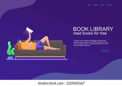 Media book library concept. E-book, reading an ebook to study on e-library at school. E-learning online. vector