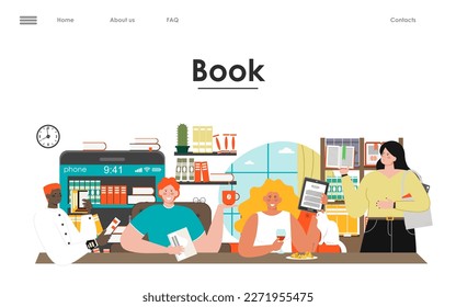 Plantilla de la página de inicio del vector de la biblioteca de libros de medios