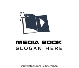 icono de reproducción de la plantilla de diseño del logotipo del libro multimedia