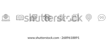 Media, book, video, image, news, live, podcast, quote icon, digital media concept vector illustration