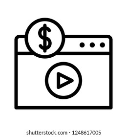 media box dollar sign play movie editable outline icon in business and investment.