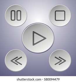 Media Button Icons. Set of grey circle buttons