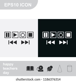 Media buttons flat black and white vector icons.