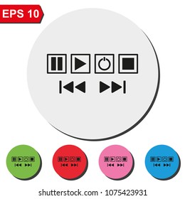 Media buttons flat round colorful vector icons.