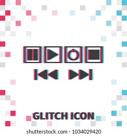 Media buttons  glitch effect vector icons.
