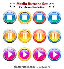 Media buttons set. Play,Pause,Stop buttons. Vector illustration.