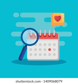 calendario multimedia con burbuja de chat y lupa