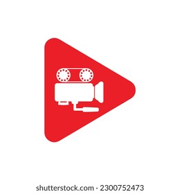Icono de cámara de medios vídeo cámara vectorial ilustración de la cámara de cine. dentro del botón de forma de juego.