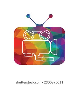 Media camera icon video camera vector movie camera illustration. inside shape of TV.