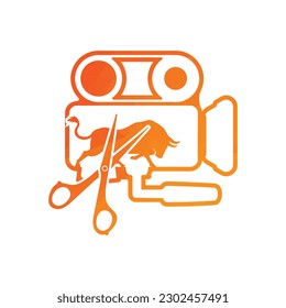 Media camera and Scissors and bull icon video camera vector movie camera illustration.
