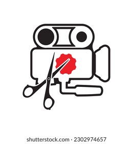 Media camera and Scissors and gear cog icon video camera vector movie camera illustration.