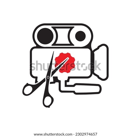 Media camera and Scissors and gear cog icon video camera vector movie camera illustration.