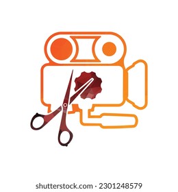Media camera and Scissors icon video camera vector movie camera illustration.