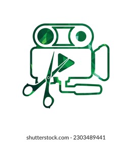 Media camera and Scissors icon video camera vector movie camera illustration.