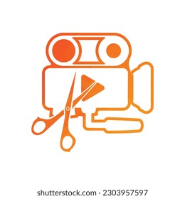 Media camera and Scissors and play button icon video camera vector movie camera illustration.