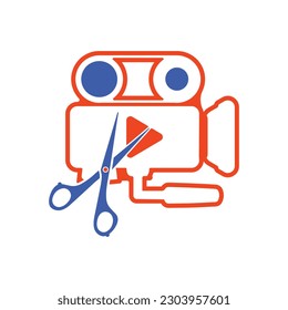 Media camera and Scissors and play button icon video camera vector movie camera illustration.