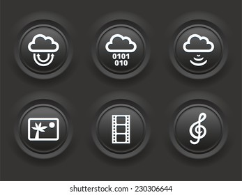 Media and Cloud Download on Black Bevel Round Buttons