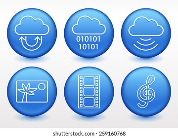 Media and Cloud Download on Blue Round Buttons