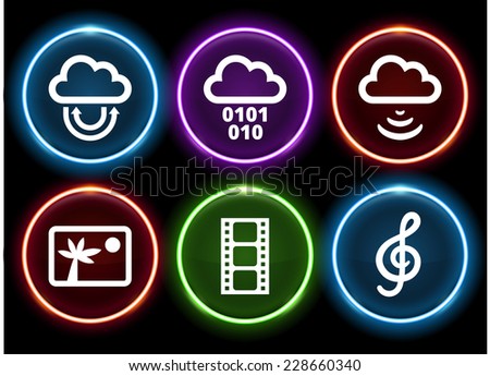 Media and Cloud Download on Glow Round Buttons