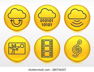 Media and Cloud Download on Yellow Round Buttons