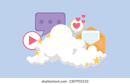 nube de medios para administración en fondo azul claro