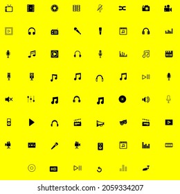 Media collection flat vector icon collection set on yellow background