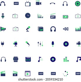 Media collection flat vector icon collection set on yellow background