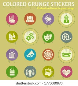 Media colored grunge icons with sweats glue for design web and mobile applications