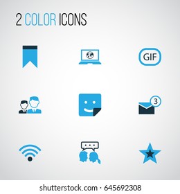 Media Colorful Icons Set. Collection Of Animation, Bookmark, Social Web And Other Elements. Also Includes Symbols Such As Wireless, Gif, Talking.
