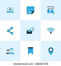 Media Colorful Icons Set. Collection Of Wifi, Bookmark, Social Web And Other Elements. Also Includes Symbols Such As Publish, Sticker, Pin.