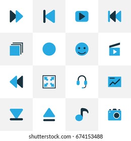 Media Colorful Icons Set. Collection Of Next, Cinema Clap, Play And Other Elements. Also Includes Symbols Such As Play, Chart, Backward.
