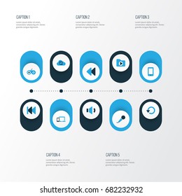Media Colorful Icons Set. Collection Of Gamepad, Volume Down, Cloud And Other Elements. Also Includes Symbols Such As Replay, Smartphone, Microphone.