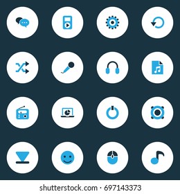 Media Colorful Icons Set. Collection Of Player, Infographic, Playlist And Other Elements. Also Includes Symbols Such As Repeat, Gadget, Bottom.