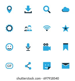 Media Colorful Icons Set. Collection Of Bookmark, Location, Share And Other Elements. Also Includes Symbols Such As Bookmark, Point, Pin.