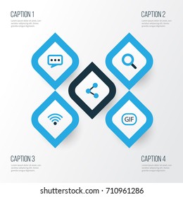 Media Colorful Icons Set. Collection Of Chatting, Animation, Seek And Other Elements. Also Includes Symbols Such As Gif, Connection, Share.
