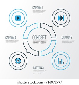 Media Colorful Icons Set. Collection Of Gear, Play, Forward And Other Elements. Also Includes Symbols Such As Setting, Cogwheel, Play.