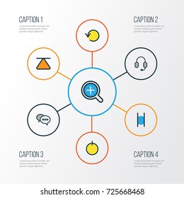 Media Colorful Outline Icons Set. Collection Of Stop, Headset, Refresh And Other Elements. Also Includes Symbols Such As Power, Headset, Dialog.