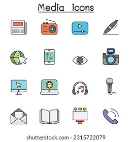 Media and Communication color line icon set