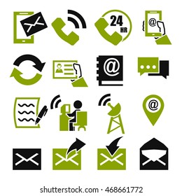 media, communication, contact icon set