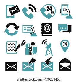 media, communication, contact icon set